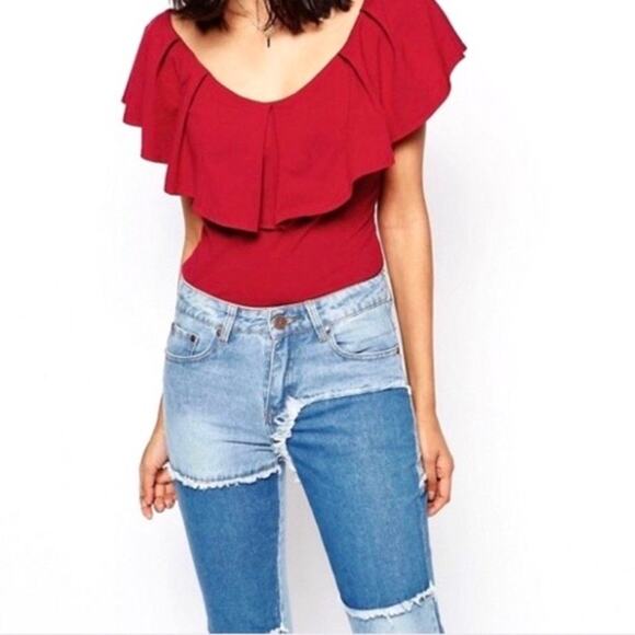 FREE PEOPLE NWOT Ruffle Sleeve Cherry Red Shirt Top Blouse – Small - Picture 3 of 11